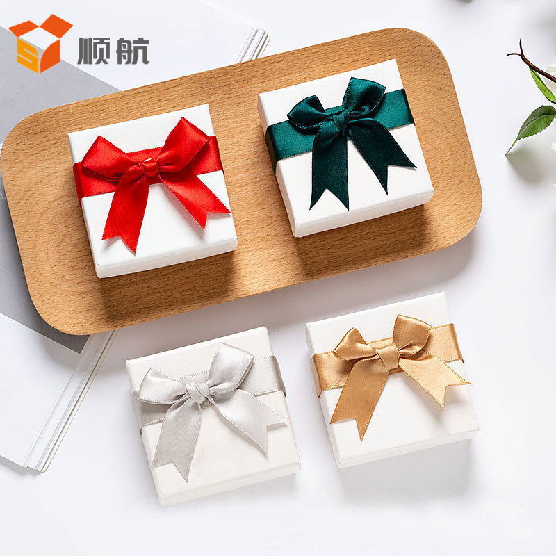 Box with Bow Ribbon, Box for Rings, Necklaces, Pendants, and Earrings, Cross-Border Certification, European and American Standards, Bow Gift Box