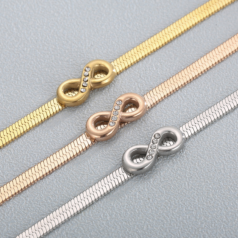 Bracelets Classification 304 Stainless Steel Chain Material Anniversary, Business Occasion Fashion Geometric Number Titanium Steel Bracelets Inlay Rhinestones Stainless Steel Bracelets