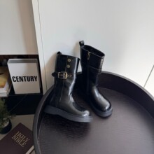 儿童鞋2025秋冬新款洋气皮靴高筒靴方扣结女童时尚马丁靴韩版靴子