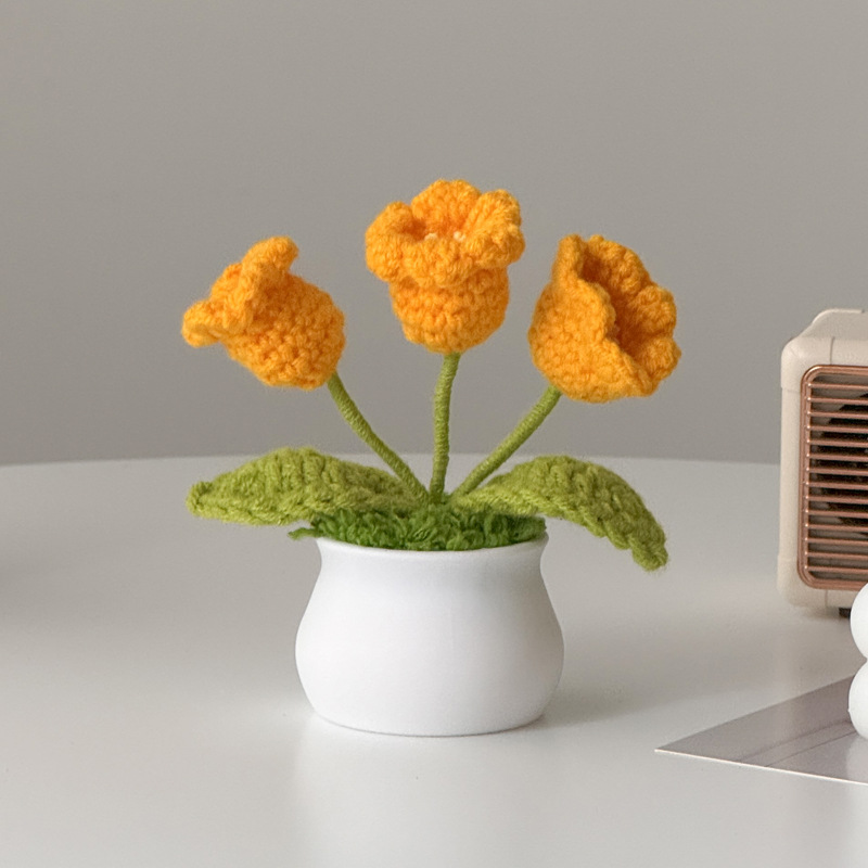 Regalos de día al por mayor girasoles para chicas, ramo de lana tejida a mano, adornos de mesa pequeños