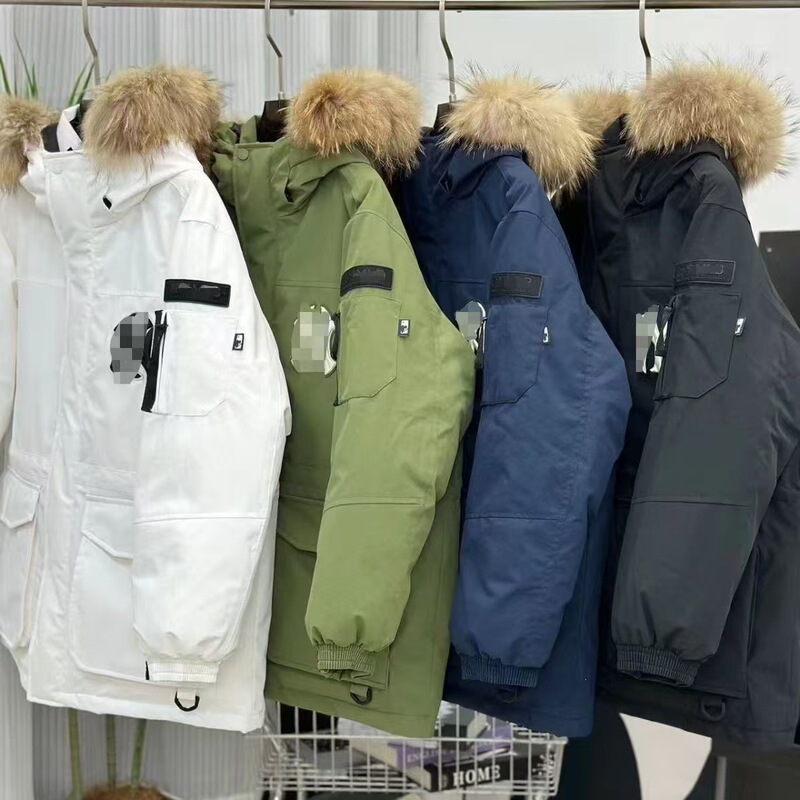 Cross-border high-end version ~ New York Yankees-style mid-length down jacket with a large fur collar, workwear style, thickened for extreme cold, unisex Cross-border high-end version ~ New York Yankees-style mid-length down jacket with a large fur collar, workwear style, thickened for extreme cold, unisex