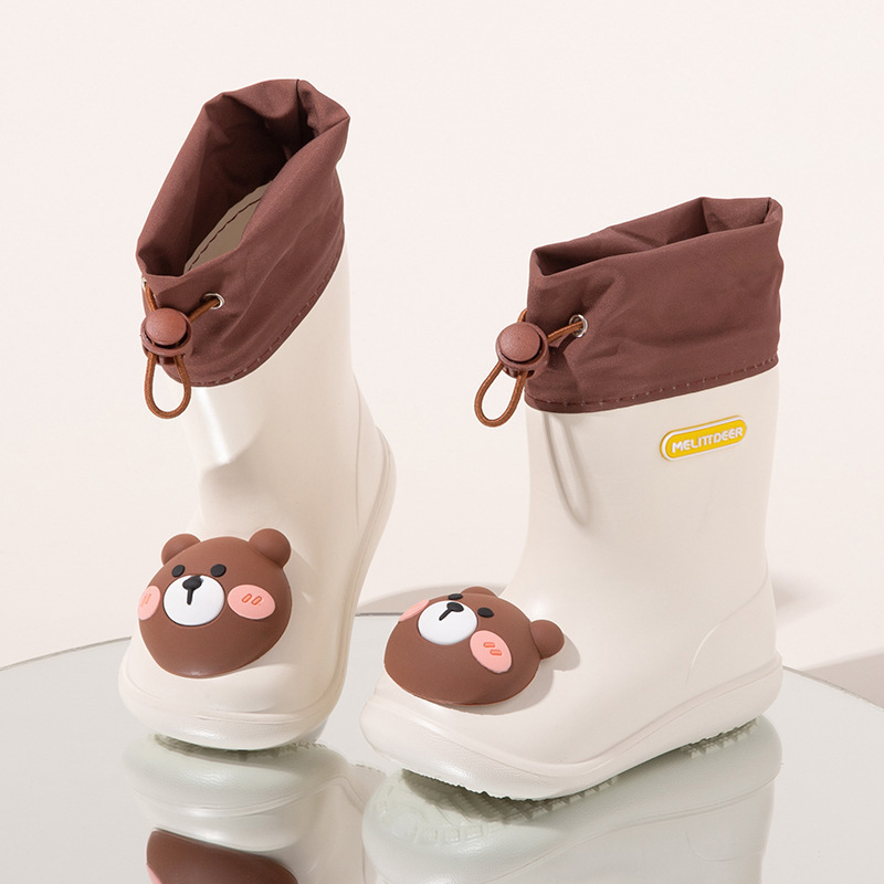 Little Deer Millie Children's Rain Boots Cartoon Cute Little Yellow Duck Drawstring Rain Boots Mid-Tube Water Shoes Non-Slip Children's Non-Slip