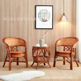 Factory Direct Supply Rattan Chair Coffee Table Combination Plant Real Rattan Back Chair Rattan Leisure Home Balcony Rattan Chair Three-piece Set