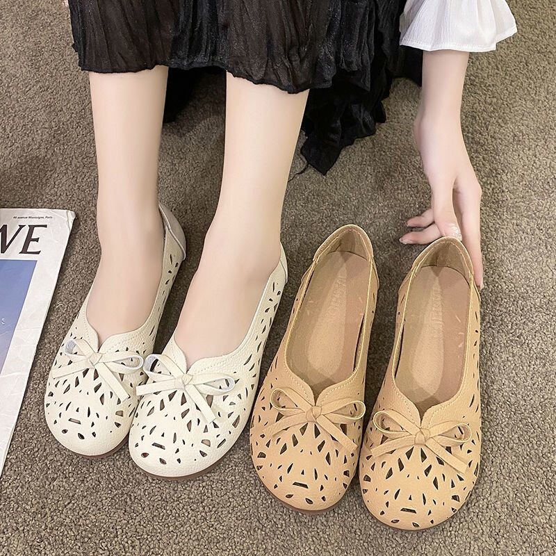 Women's 2026 Summer New Style Flat Non-Slip Hollow Breathable Leather Slip-On Sandals Women's 2026 Summer New Style Flat Non-Slip Hollow Breathable Leather Slip-On Sandals