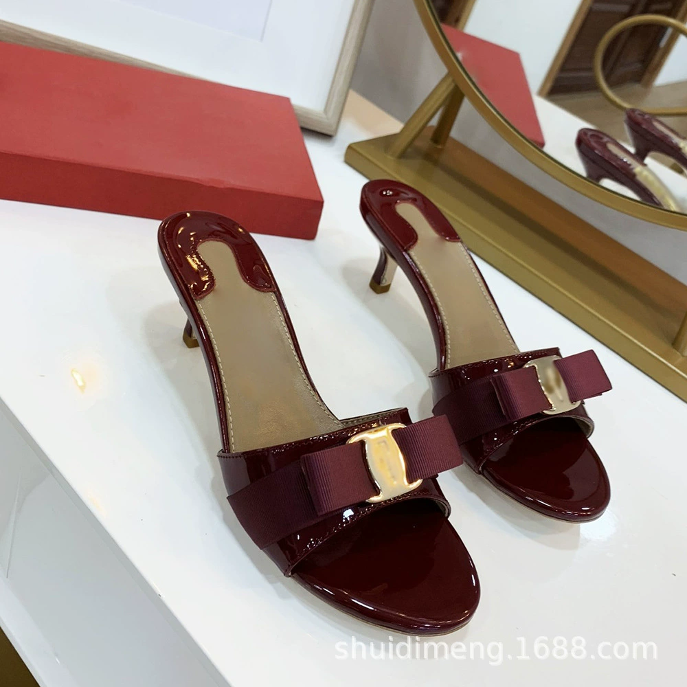 Тапочки-шлепанцы на шпильке для женщин, женские сандалии Fila с бантом на высоком каблуке из натуральной кожи с круглым носком, высокое качество