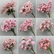 粉色系仿真花材订婚宴婚庆玫瑰洋牡丹装饰花材婚礼堂舞台背景布置