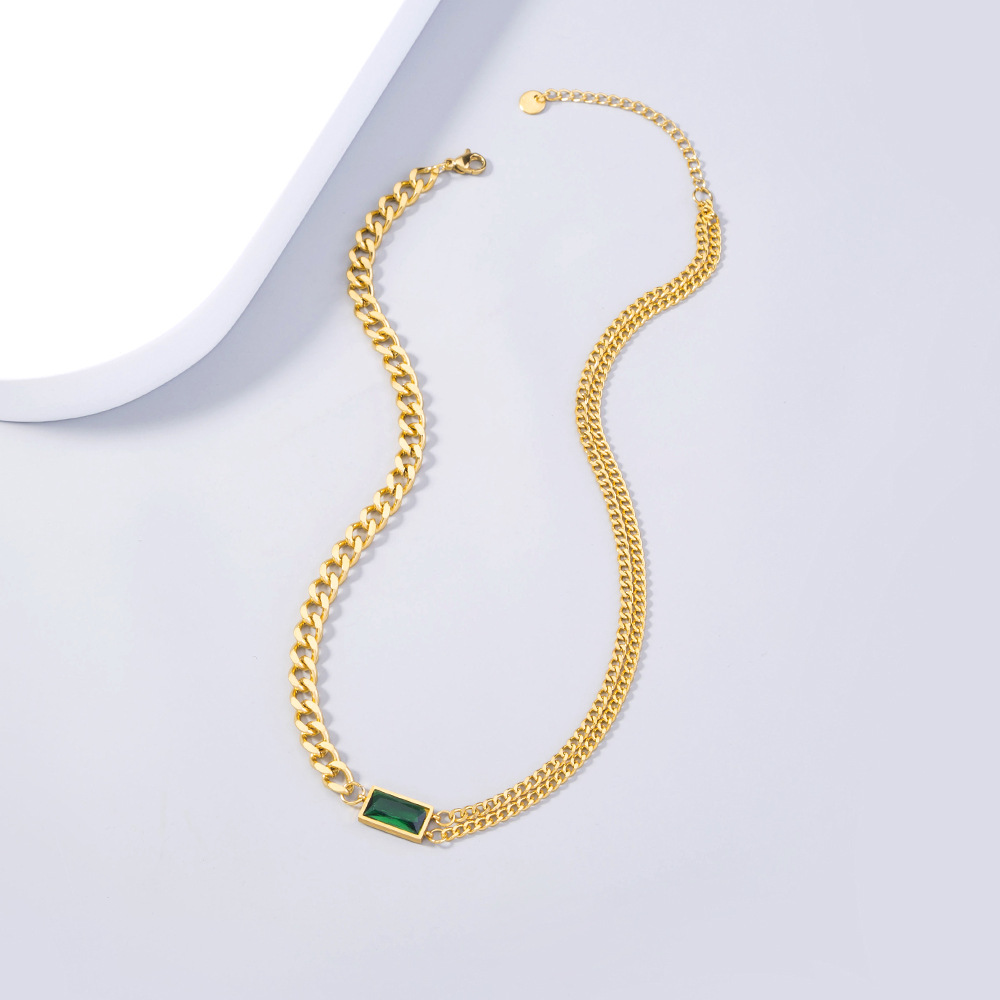 Großhandel Schmuck Vergoldete Edelstahl Smaragd Halskette Nihaojewelry display picture 1
