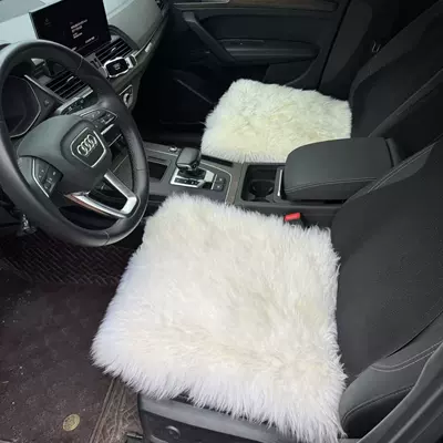 Sheepskin wool integrated car seat cushion, winter thickened real wool three-piece set, long wool warm car fur seat cushion (Wool pad) - thickened-white-single
