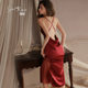 Guiruo Light Luxury Underwear Smooth Satin Stitching Lace Hot Low-cut Sling Collar Strap Nightdress Gown suit 3485