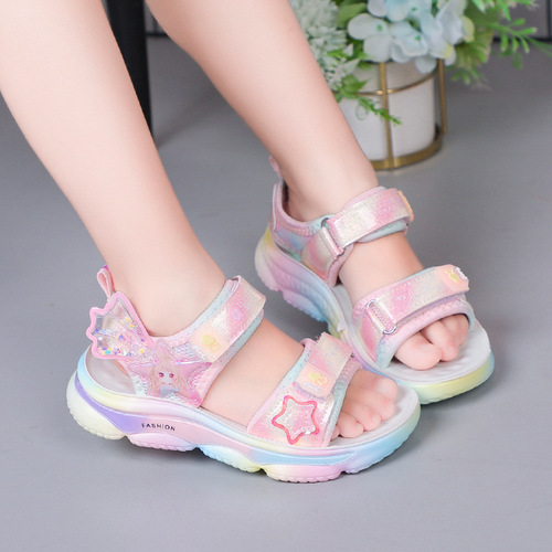 Children's Sandals Little Girls Summer Sports Running Breathable Beach Fashion Princess Pentagram  Soft Bottom