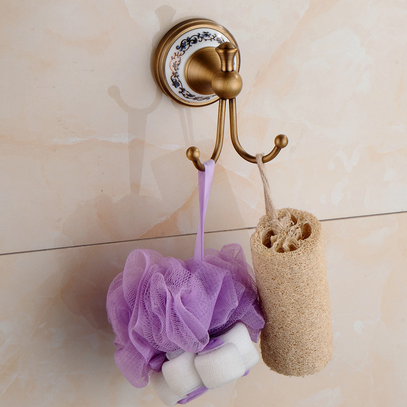 全銅バスタオル掛けヨーロッパ風模造青花磁器浴室ストラップセット壁掛け式トイレタオル棒|undefined