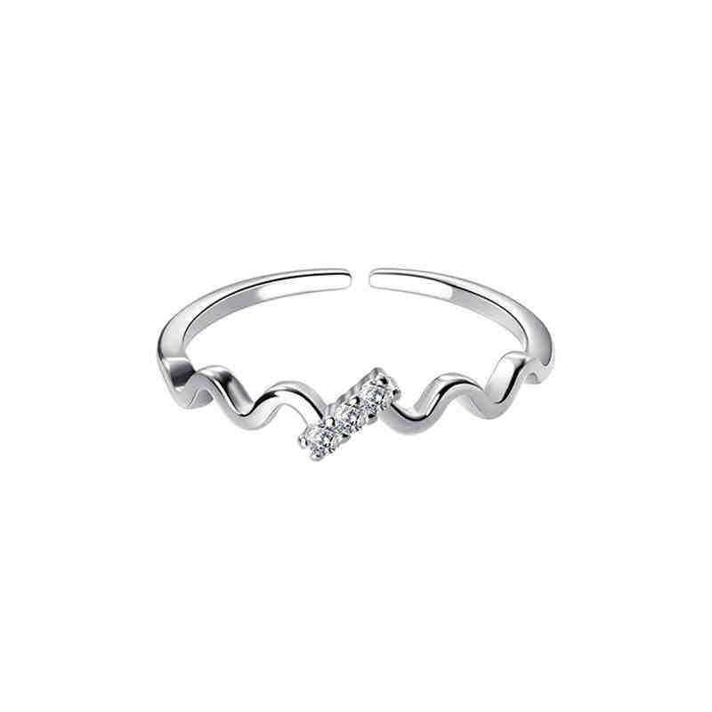 Diamond-studded Wave Fashionable, Light Luxury, Simple Design, Curved Line Knuckle Open-ended Tail Ring, Unique Style_voghion.com