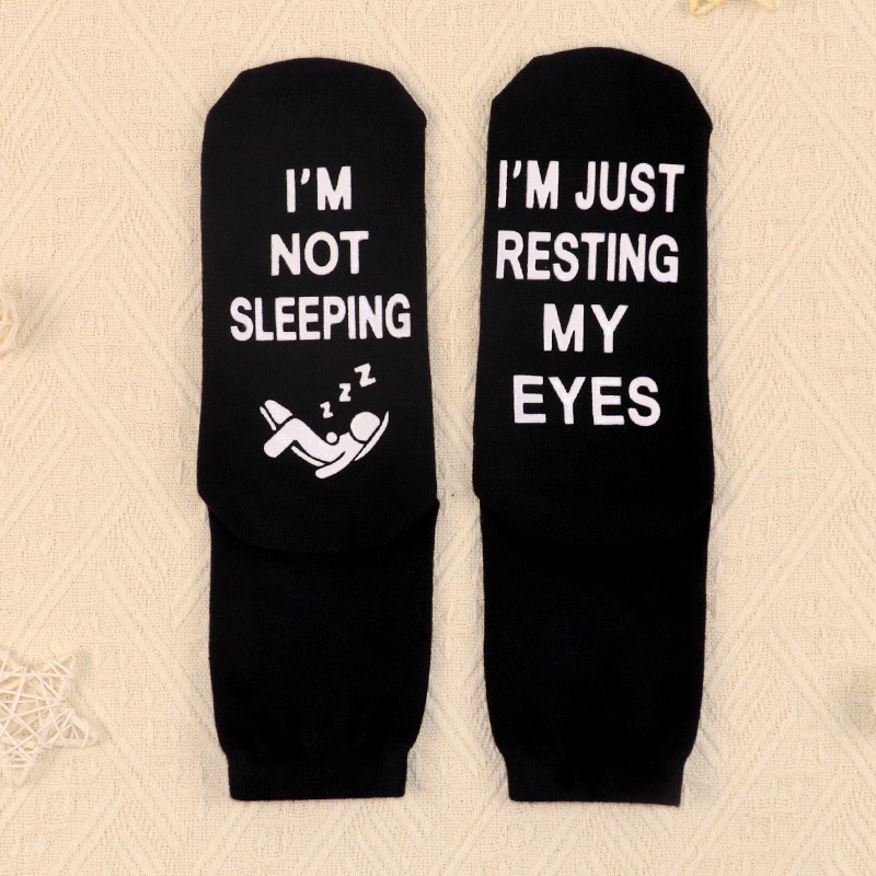 En stock NO ESO DORMIR Calcetines dispensadores antideslizantes de letras transfronterizas europeas y americanas Calcetines de piso de algodón de media pantorrilla