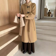2024秋季骆驼绒大衣女东大门气质休闲韩国宽松立领长款毛呢外套