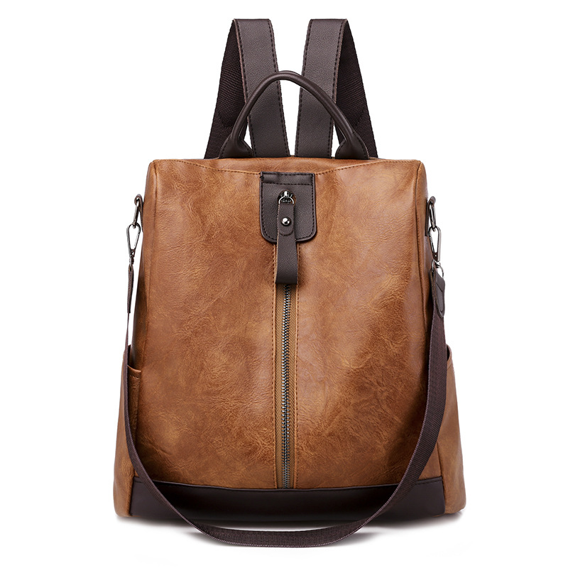 Polyurethane backpack for traveling, retro design shoulder bag, anti-theft