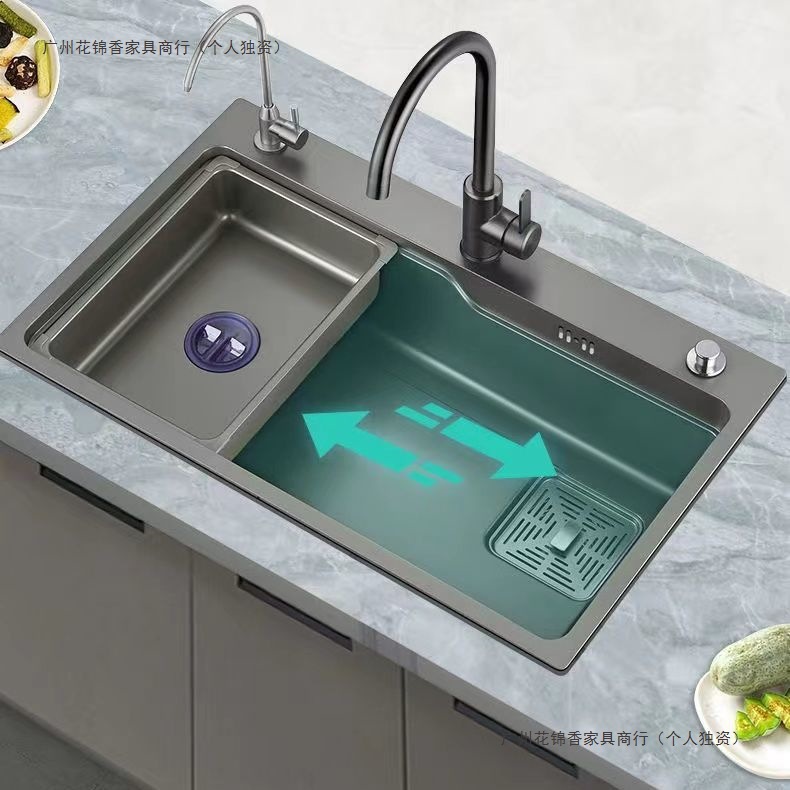 Pistola roja gris lavabo de cocina doméstica nano 304 acero inoxidable gran tanque multifuncional lavabo de platos lavabo