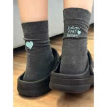 AB款刺绣字母爱心袜子女2024秋季新款东大门韩系芭蕾风纯棉中筒袜