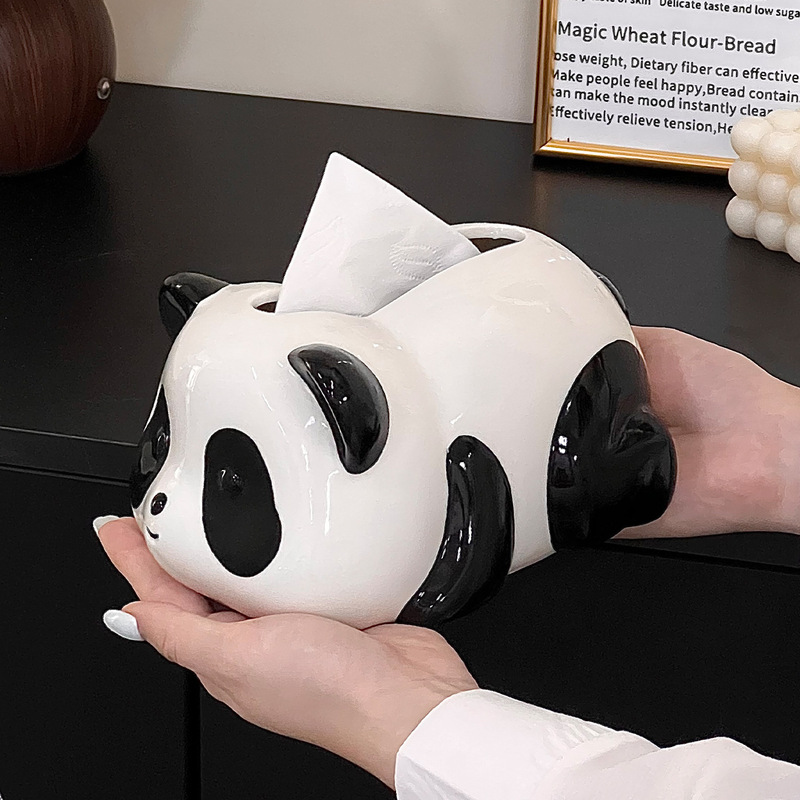 リビングルームやコーヒーテーブル用のかわいいパンダのティッシュボックス、クリエイティブな紙のティッシュボックス、漫画のセラミックのティッシュボックス、見栄えの良い|undefined