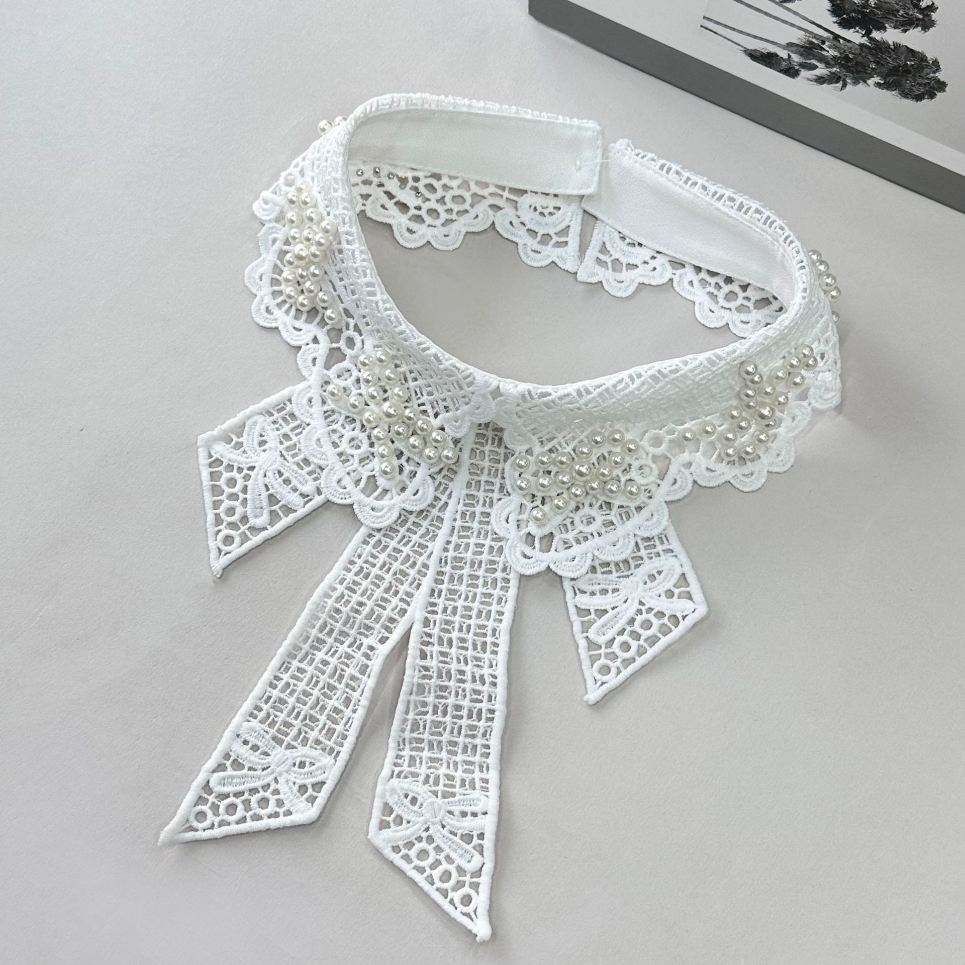 Arco bordado de encaje camisa de cuello de lana falsa mujer versátil mujer otoño invierno collar anti-luz chal temperamento interior image 7