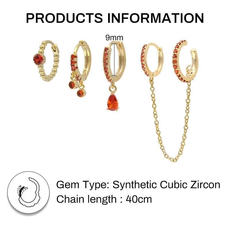 6g Weight 4 Pieces Fashion Solid Color Copper Plating Chain Inlay Zircon Earrings