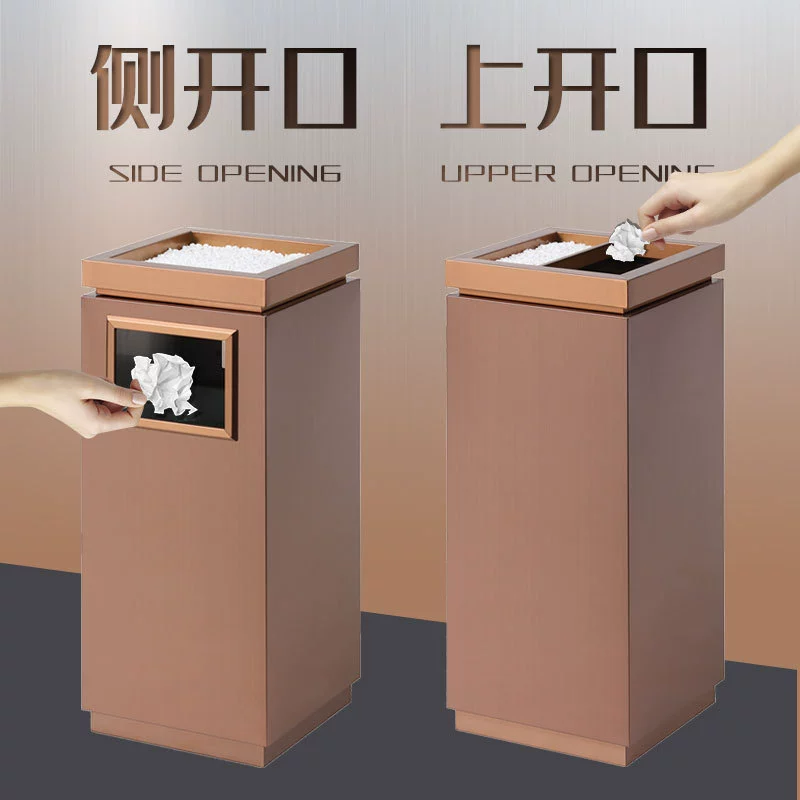 Большой квадратный коммерческий креативный мусорный бак с откидной крышкой для холла отеля, классификация, большой мусорный бак из нержавеющей стали с крышкой