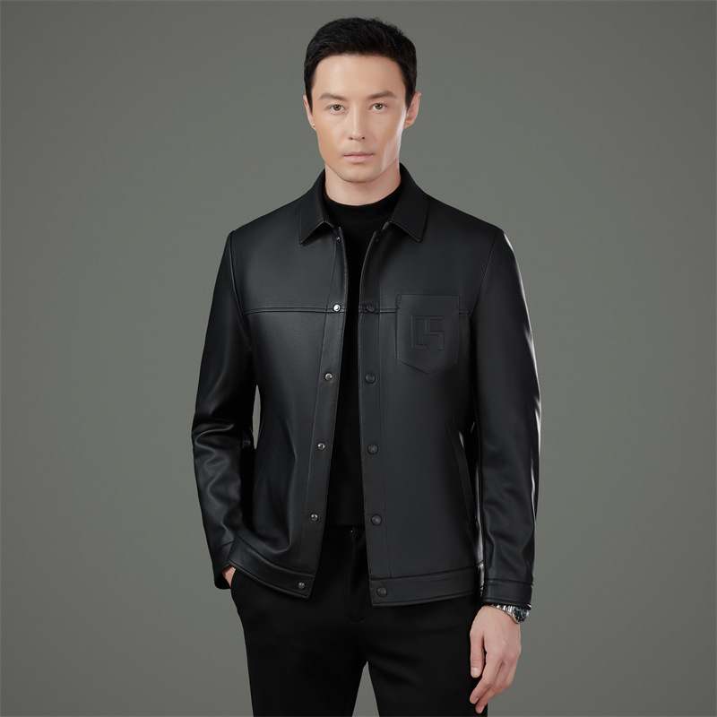海宁真皮皮衣外套男2025春秋新款青中年翻领休闲加绒绵羊皮皮夹克