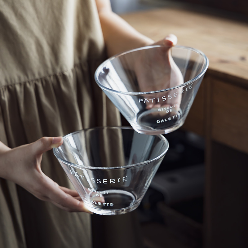 High-End English Glass Bowl Household Retro-Style Vegetable and Fruit Salad Bowl Tableware Small Bowl Instant Noodle Bowl Dessert Bowl