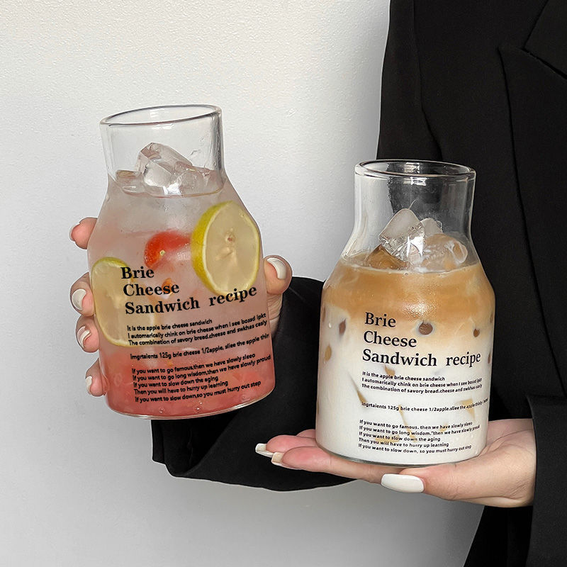 Casual and High-Looking Letter Pearl Milk Tea Cup Large Capacity Heat-Resistant Glass Ins Milk Cup Latte Coffee Cup