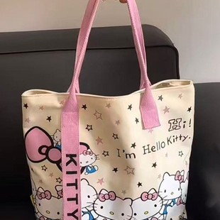 Canvas Bag Tote Bag Cute Kt Satchel Student Shoulder Cartoon Versatile Tote Work Clothing Large Capacity Work Clothing Travel