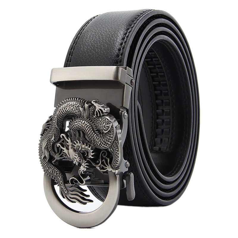 Nuevo dragón tipo 14 patrón de dos capas de cuero de vaca cinturón de hebilla automática de los hombres marca de piel de vaca real negocio casual cinturón lote