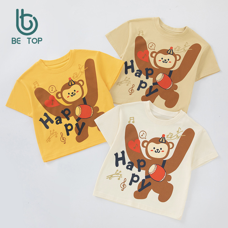 Camiseta de manga corta para niños betop 2025 verano ropa para niños transfronterizos versión coreana de la ropa de mono de dibujos animados para niños