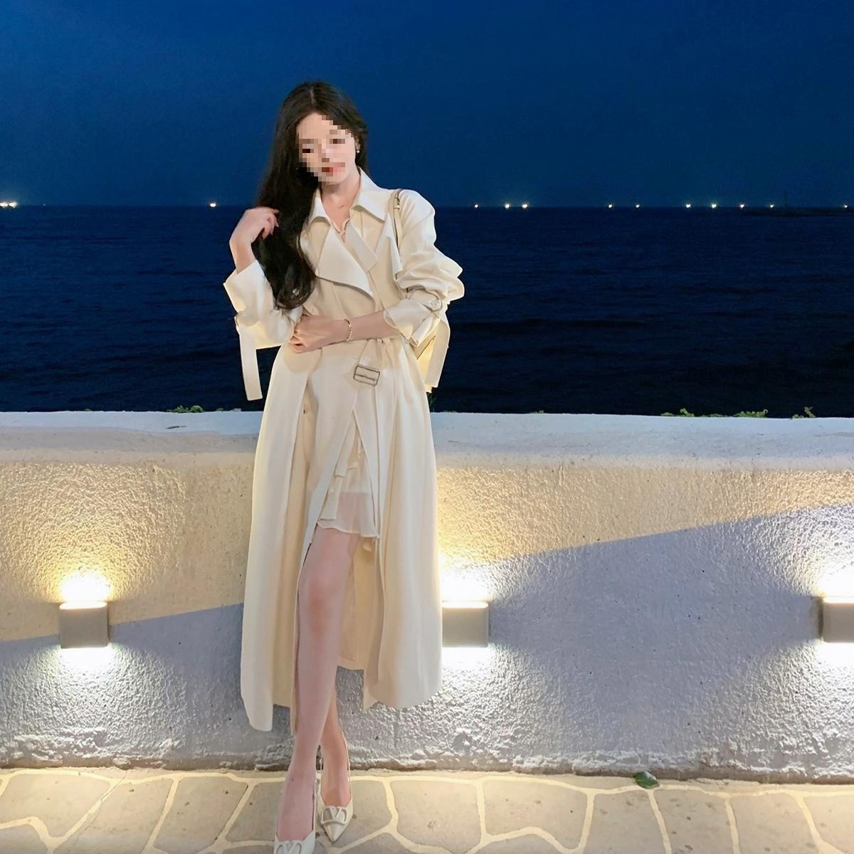 ng2510292 Spring New Style White Trench For Women, Mid-length, Elegant, Waist-cinching, Drapey, British Casual Coat_ecoleips.com