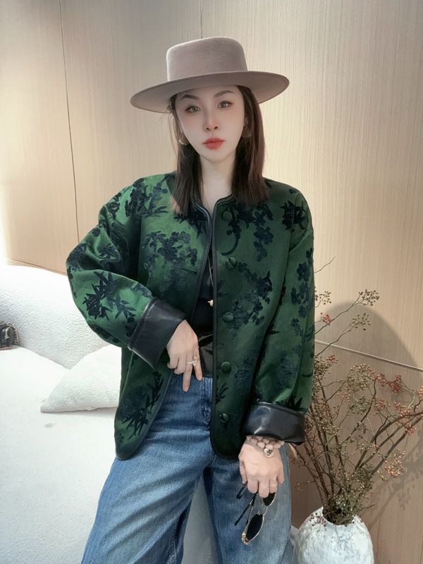 新中式国风正反两穿提花丝绒外套女2025秋季新款PU皮宽松显瘦上衣|undefined