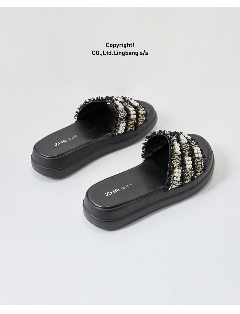 Dép sandal nữ đế bệt phong cách tiên nữ đính ngọc trai — M359 đen chi tiết 27