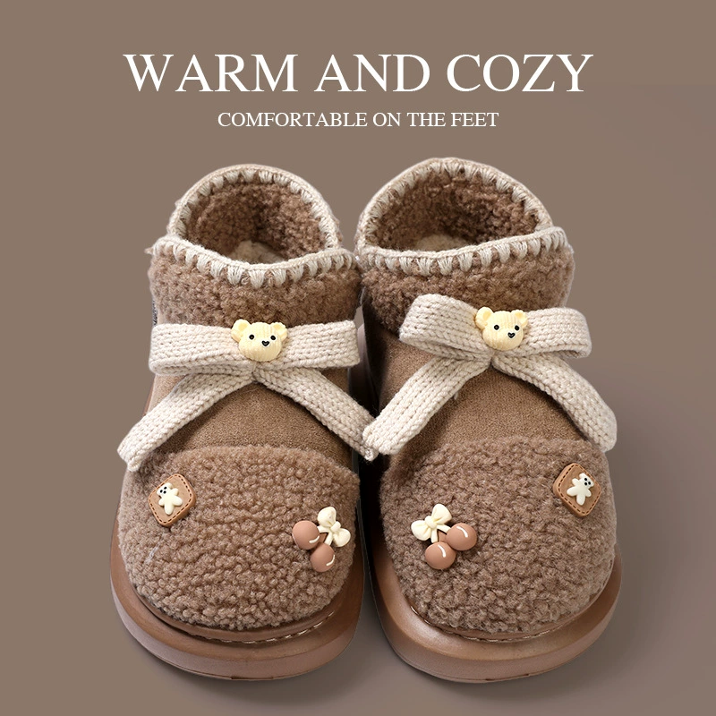 Нанбо Ван носит хлопчатобумажные туфли женские зимние милые мультипликационные медведи с бантами
