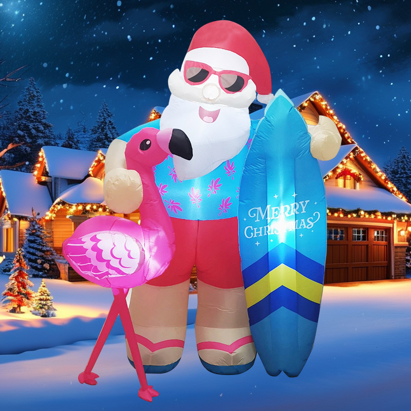 2m 7FT Hawaiano Santa iluminante infláble molde de aire decoración de Navidad patio decoración de centro comercial molde de aire