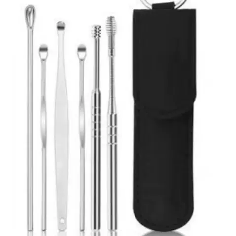 不锈钢掏耳勺6件套便携式螺旋弹簧皮包挖耳勺套装采耳工具