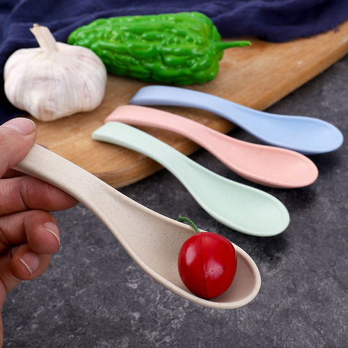 Internet-famous Nordic-style Spoon & Fork Set: Wheat Straw Spoons + Mini Plastic Spoons – Cross-border Amazon Dinnerware Soup Spoon Kit