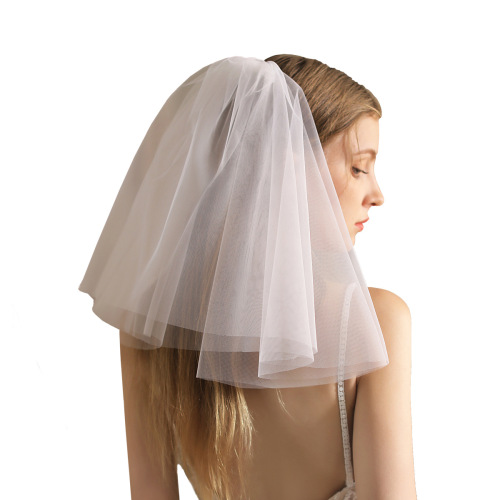 V805 simple soft mesh bridal veil double layer white short wedding dress photo studio styling accessories  new style