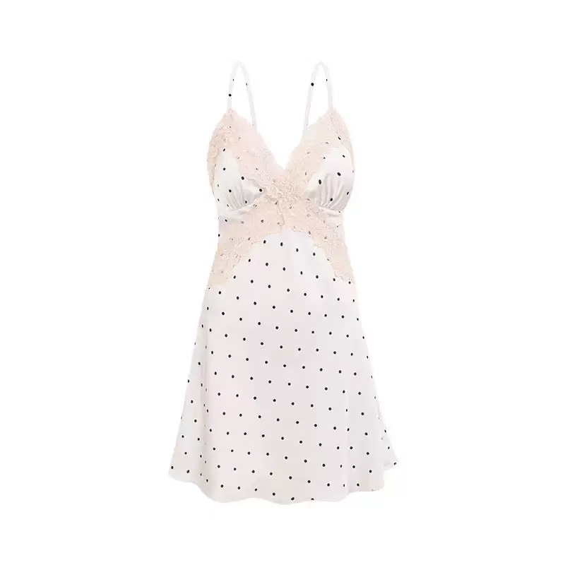 Women’s Ice Silk Lace Camisole Nightgown Set, Polka Dot Two-Piece Loungewear, Plus Size — detail image 4