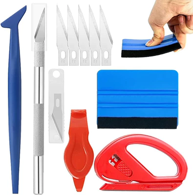 Knuth Invisible Car Garment Tool suit Solar Film Tape Edge Scraper Color Change Film Construction Scraper Film Cutting Knife (Car cleaning tools) - 10-piece-film-set