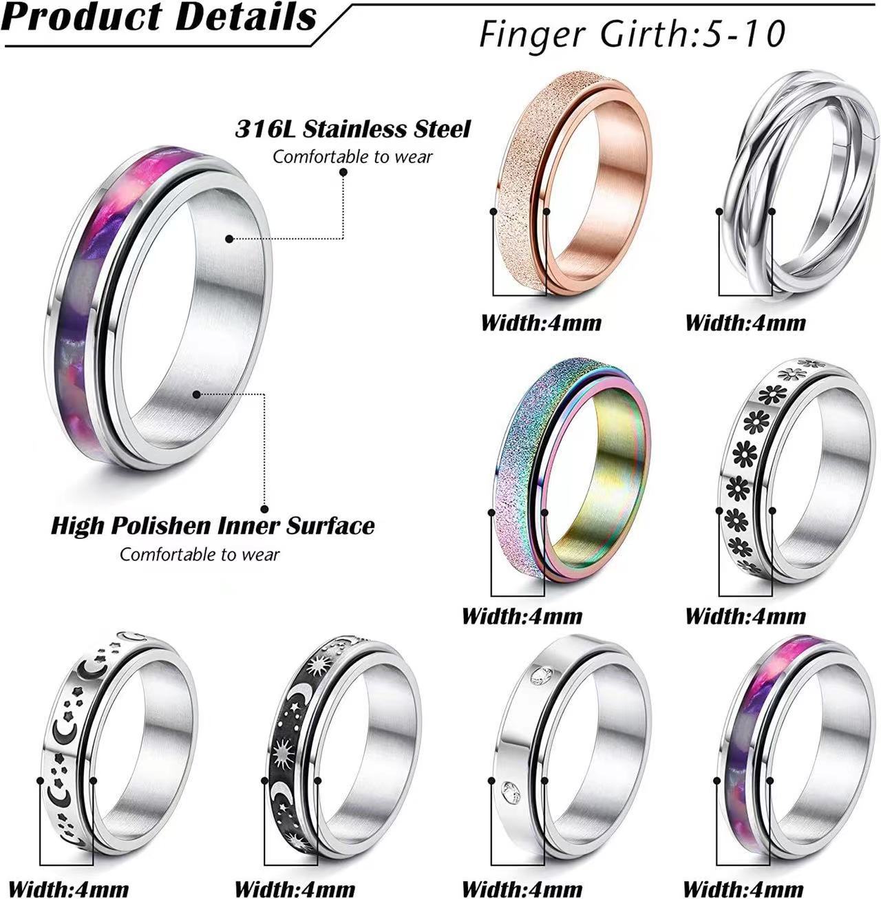 Amazon Explosions Titanium Steel Men's Suit Rotatable Ring Decompression European and American Fashion Stainless Steel Couple Ring