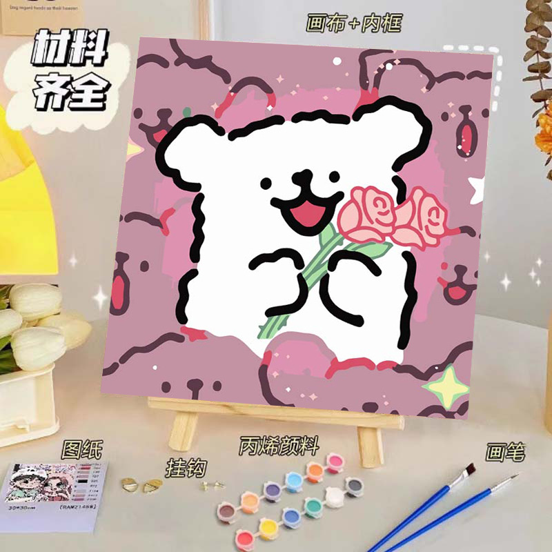 Pintura al óleo digital de bricolaje, dibujos animados para niños, pinturas para colorear hechas a mano, lindos puestos de animación curativos, comercio exterior transfronterizo