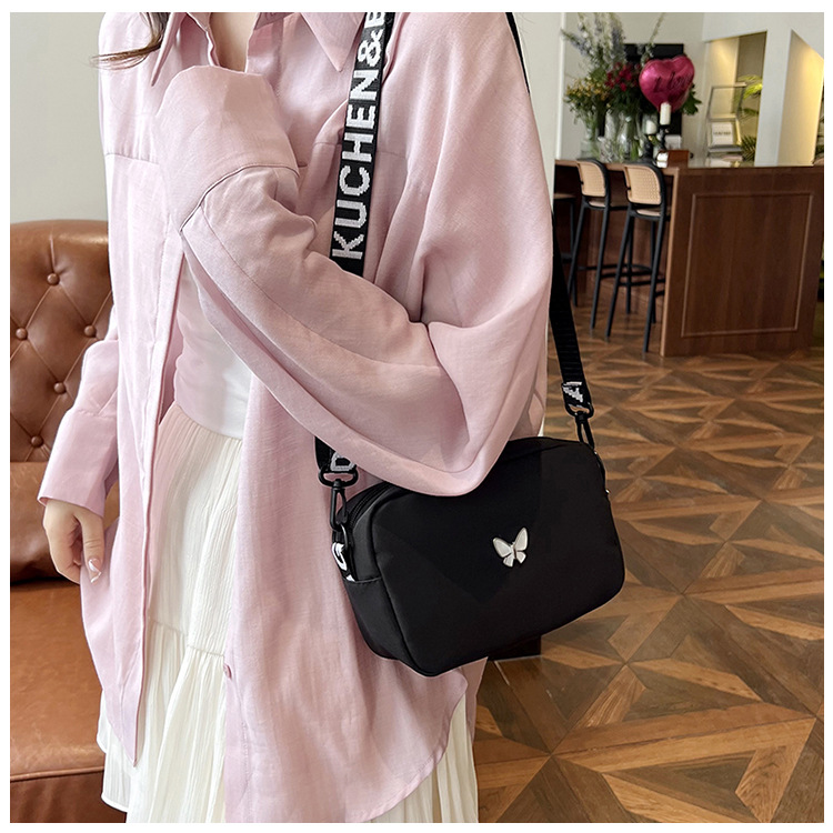 wholesale elegant butterfly simple small bag women's nylon cloth wide shoulder strap underarm bag casual shoulder solid color crossbody bag undefined