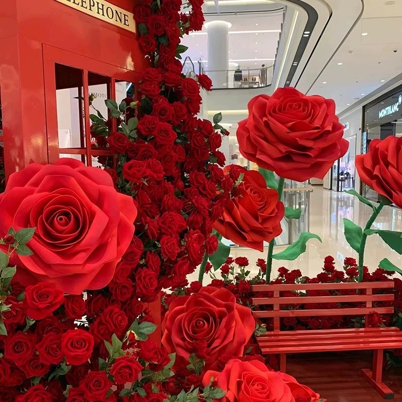 大型手作りバラの花EVA屋外巨大花ウェディング結婚式装飾品ショッピングモールウィンドウネット人気装飾|undefined