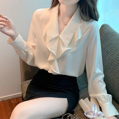 荷叶边领雪纺衫女秋装2025年秋季新款法式气质小衫衬衫上衣