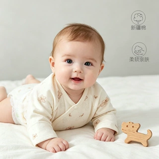 初生婴儿春秋0-3月纯棉新生儿衣服a类无骨绑带半背衣贴身长袖纯棉