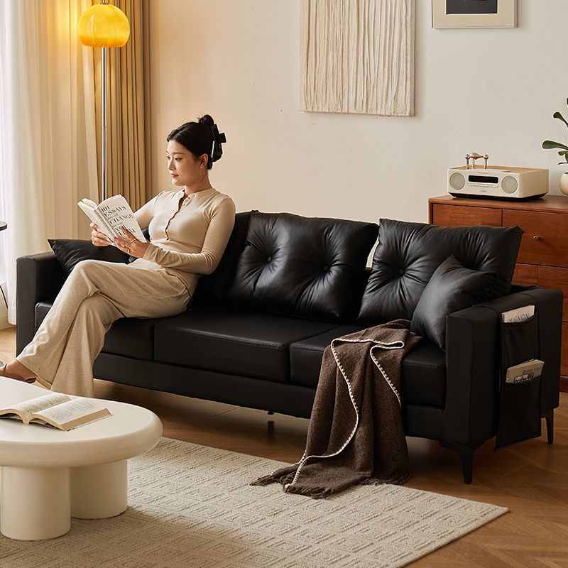 Sofá pequeño apartamento de alquiler casa oficina tienda de ropa doméstica doble triple sofá de cuero negro sala de estar