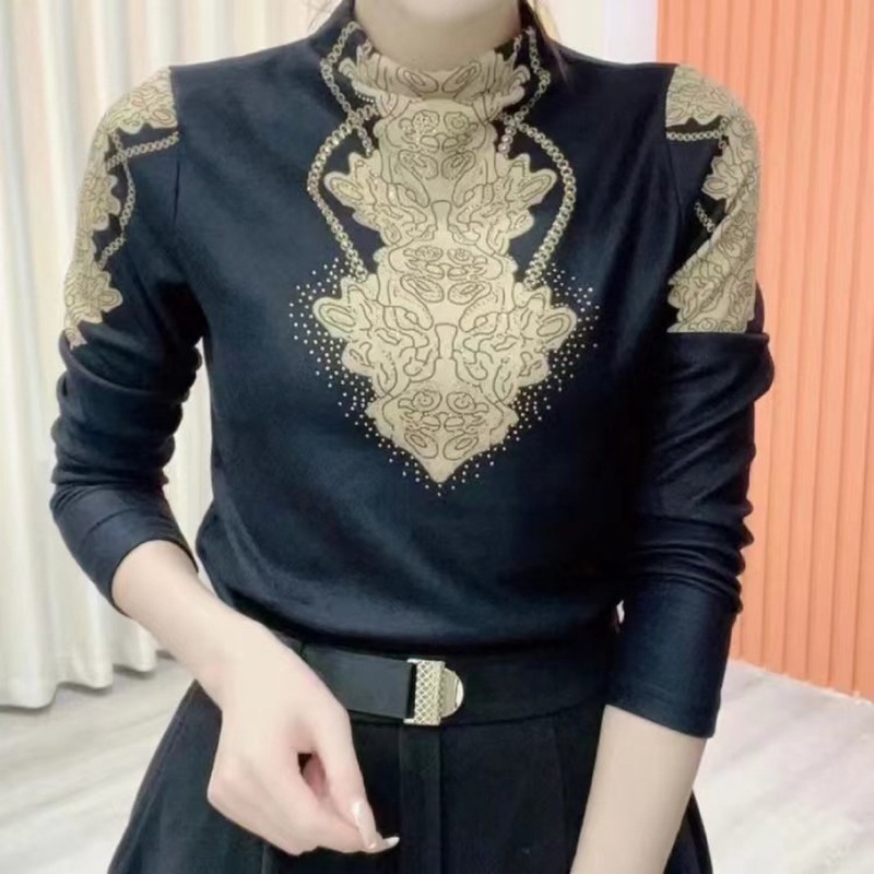 直播款 秋冬时尚半高领气质百搭长袖减龄打底衫上衣恤妈妈装|undefined