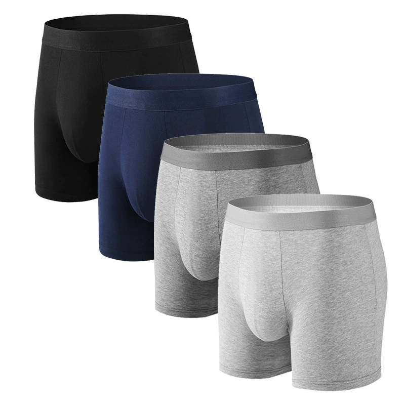 Европейские и американские Amazon трансграничные мужские четырехугольные сплошные хлопчатобумажные брюки, дышащие брюки, мужские трусики, мужские длинные